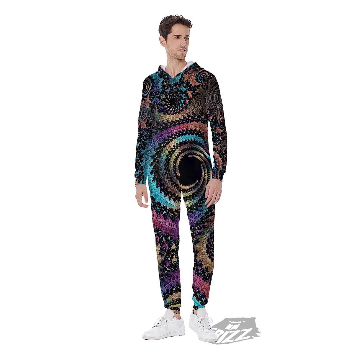 Fractal Trippy Print Men's Jumpsuit-grizzshop