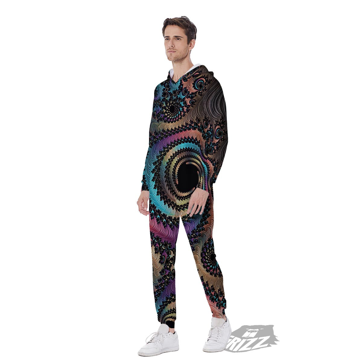 Fractal Trippy Print Men's Jumpsuit-grizzshop