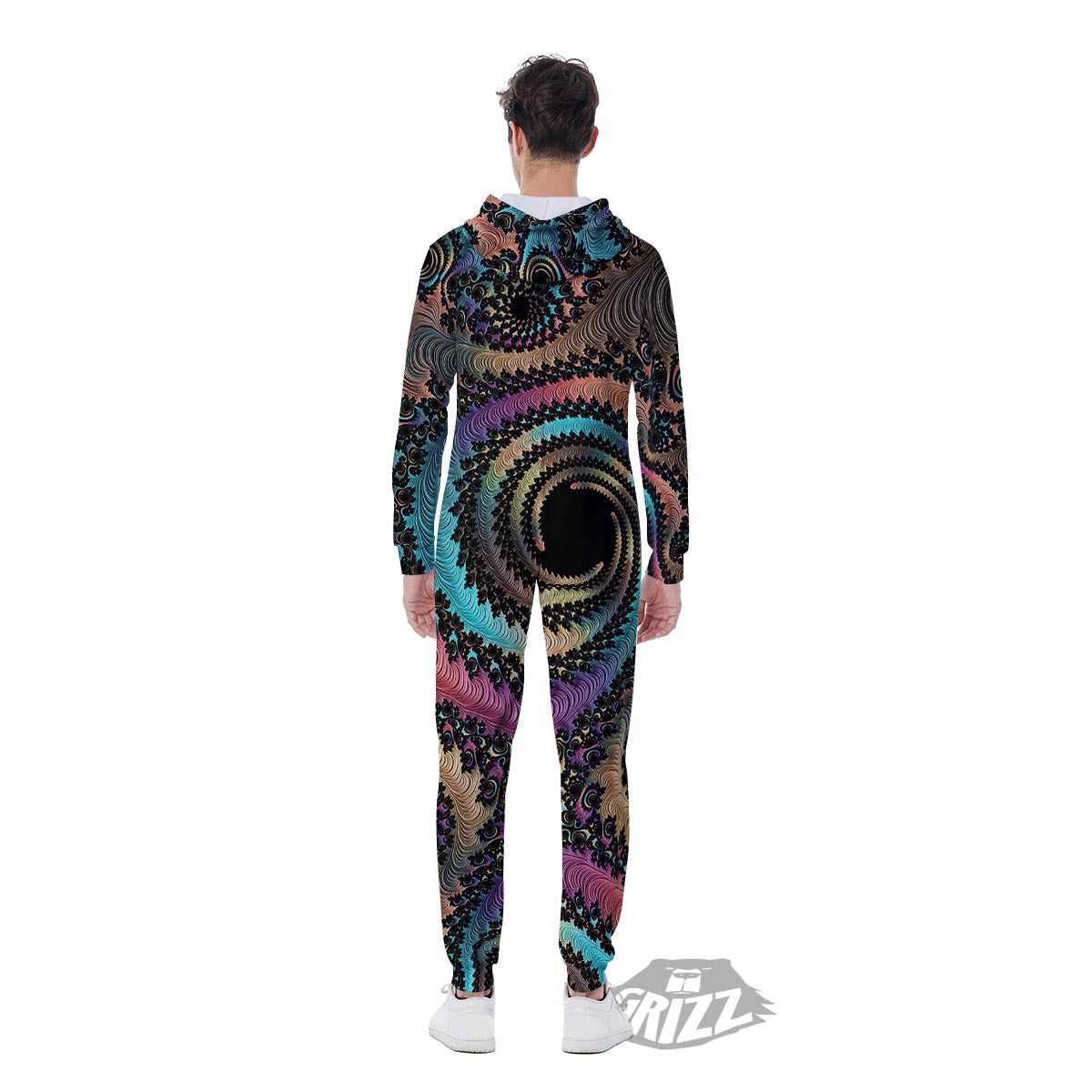 Fractal Trippy Print Men's Jumpsuit-grizzshop