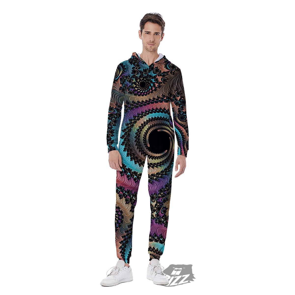 Fractal Trippy Print Men's Jumpsuit-grizzshop