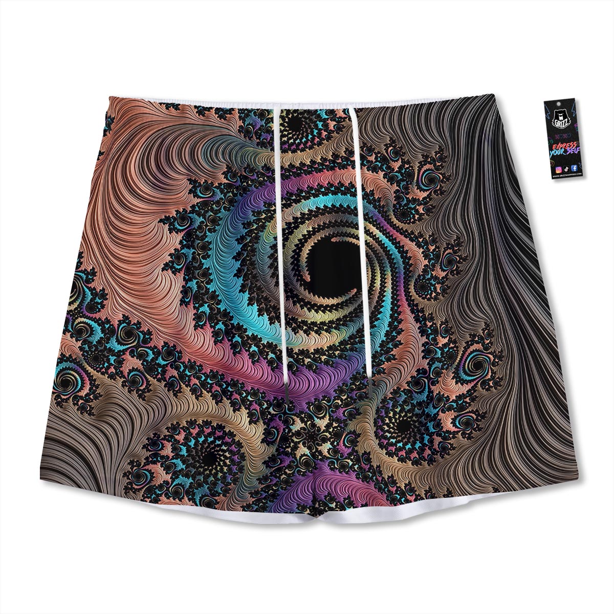 Fractal Trippy Print Mesh Shorts