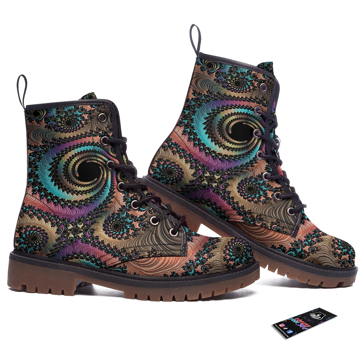 Fractal Trippy Print Work Boots-grizzshop