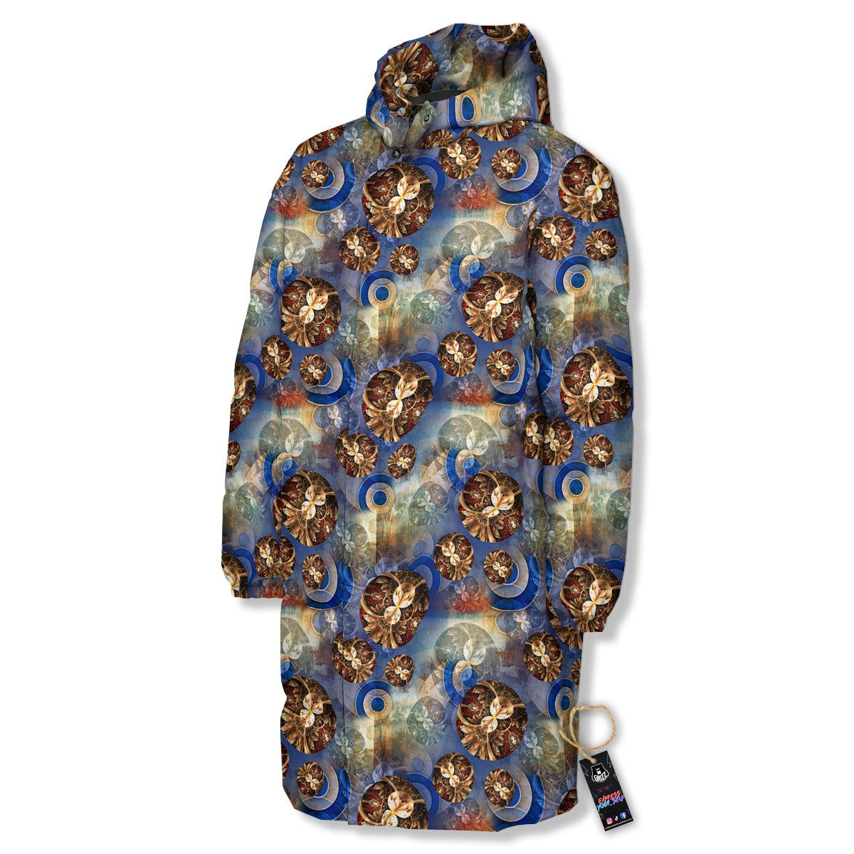 Fractal Abstract Print Long Down Jacket