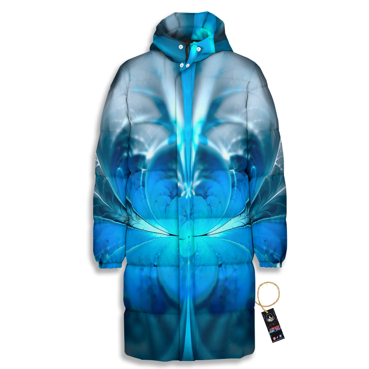 Fractal Blue Print Long Down Jacket