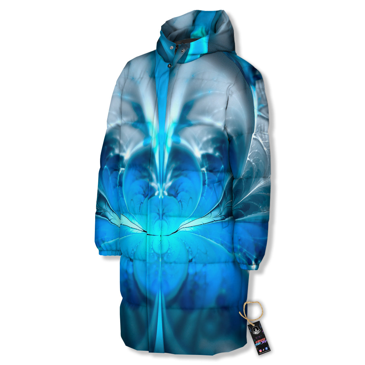 Fractal Blue Print Long Down Jacket
