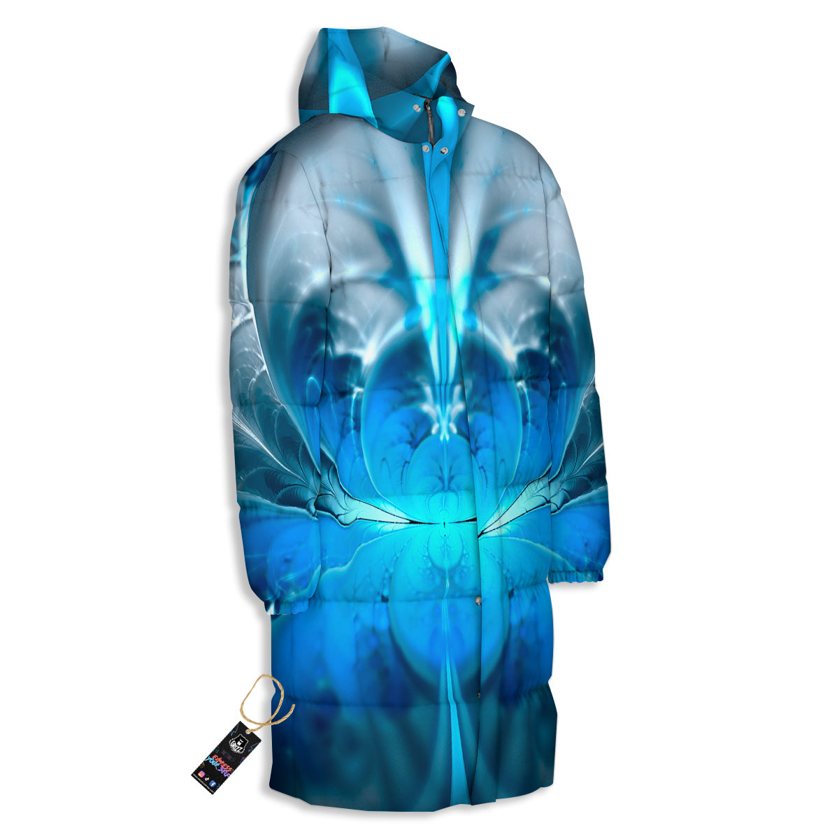 Fractal Blue Print Long Down Jacket
