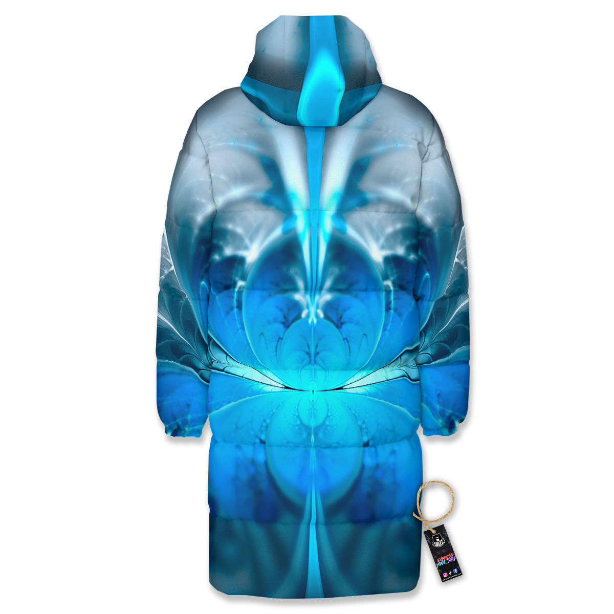 Fractal Blue Print Long Down Jacket