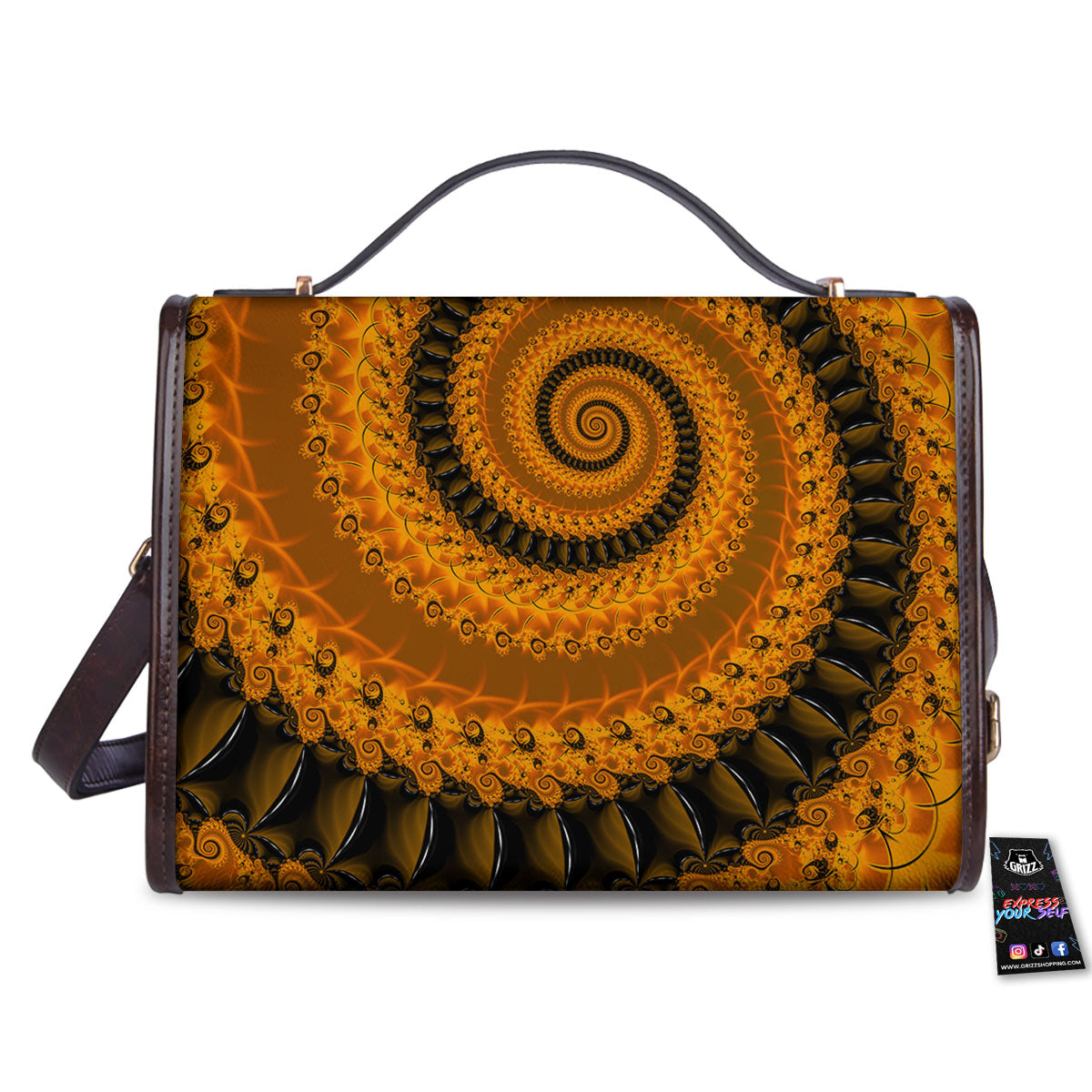 Fractal Orange Print Women's Satchel Bag