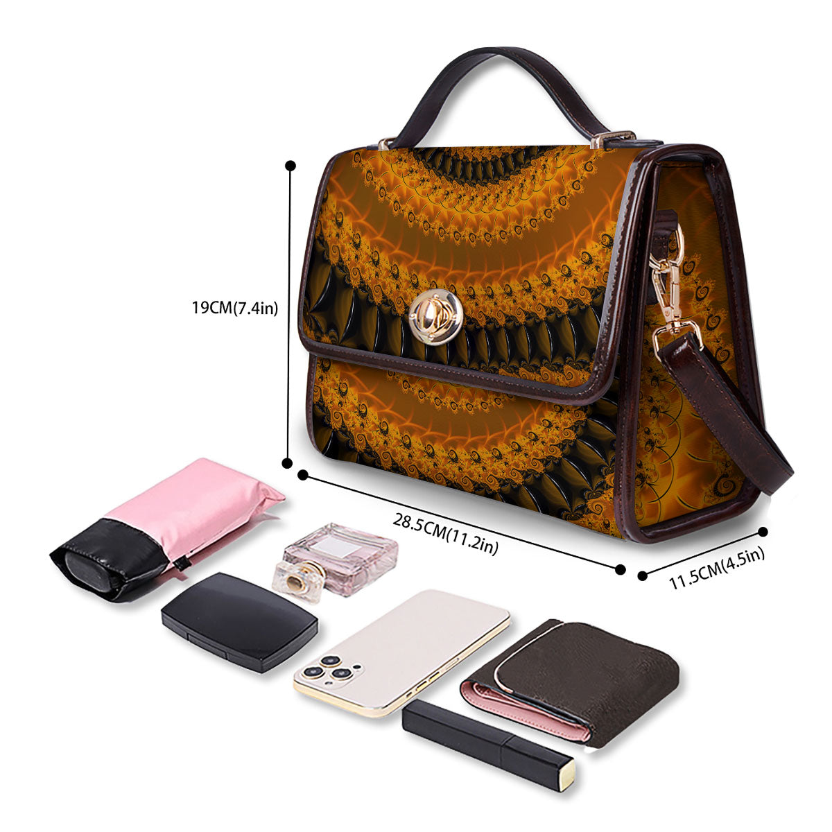 Fractal Orange Print Women's Satchel Bag