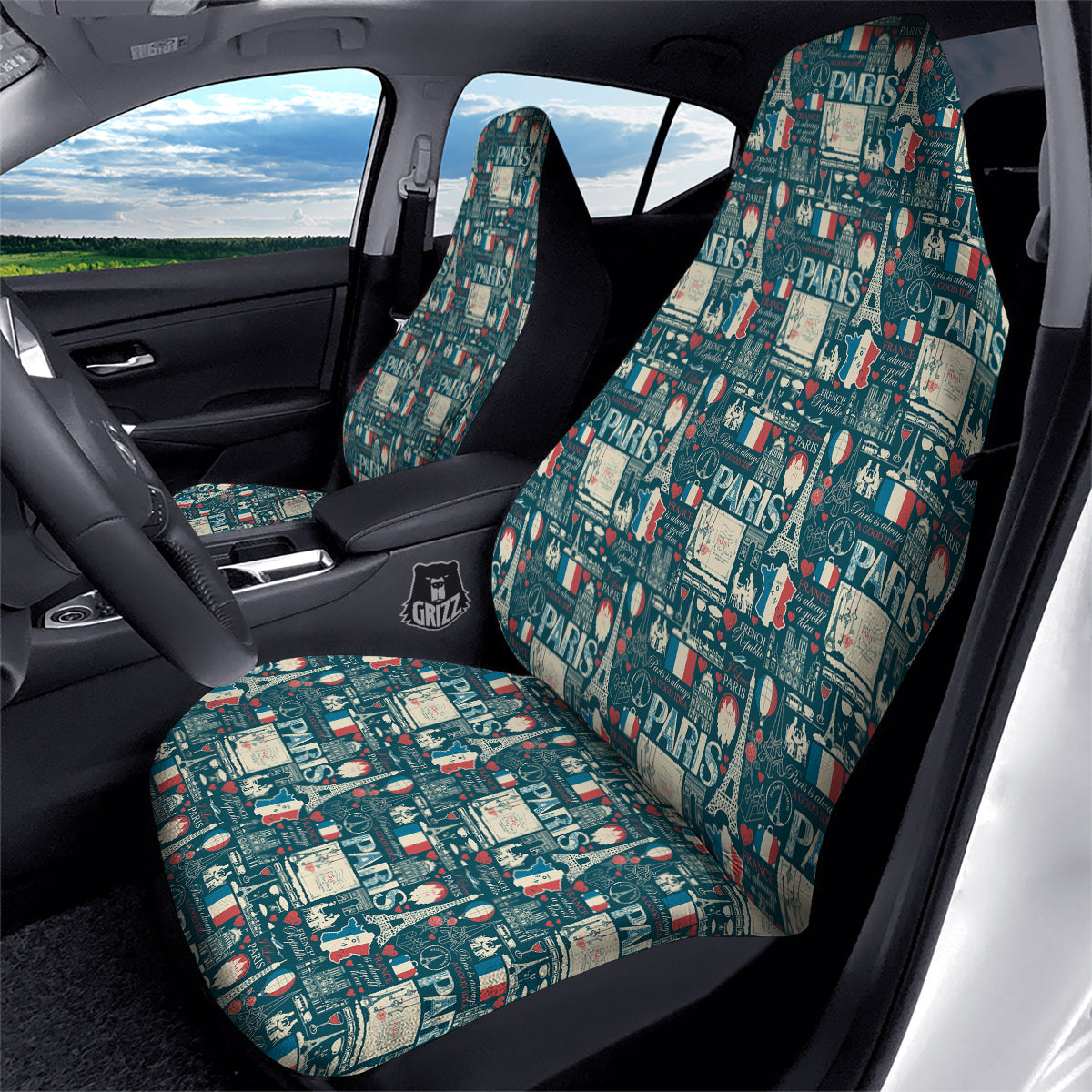 France And Paris Landmarks Vintage Print Pattern Car Seat Covers-grizzshop