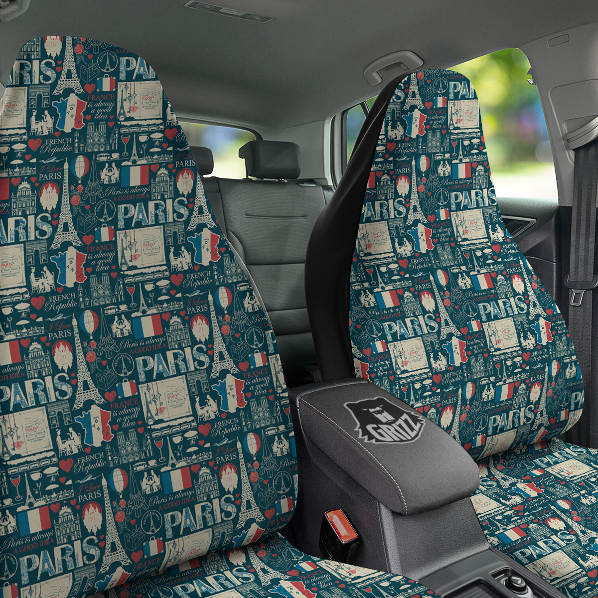 France And Paris Landmarks Vintage Print Pattern Car Seat Covers-grizzshop