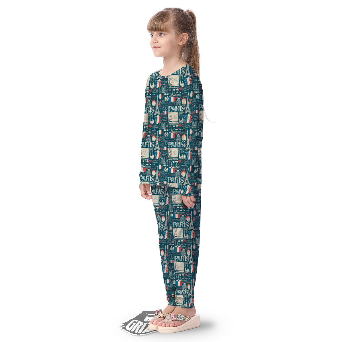 France And Paris Landmarks Vintage Print Pattern Kid's Pajamas-grizzshop