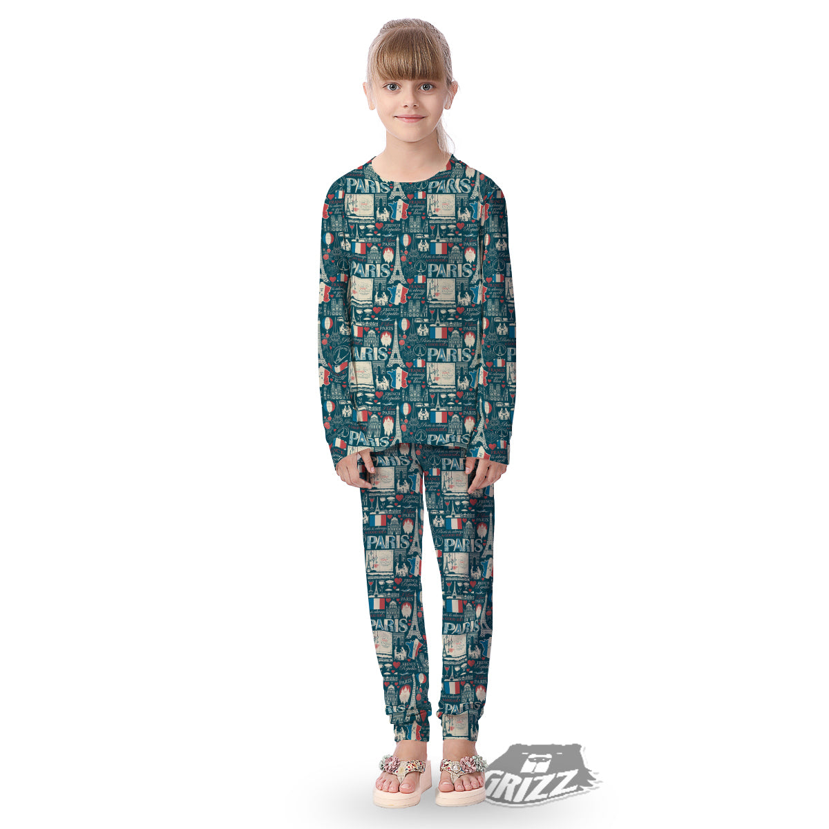 France And Paris Landmarks Vintage Print Pattern Kid's Pajamas-grizzshop