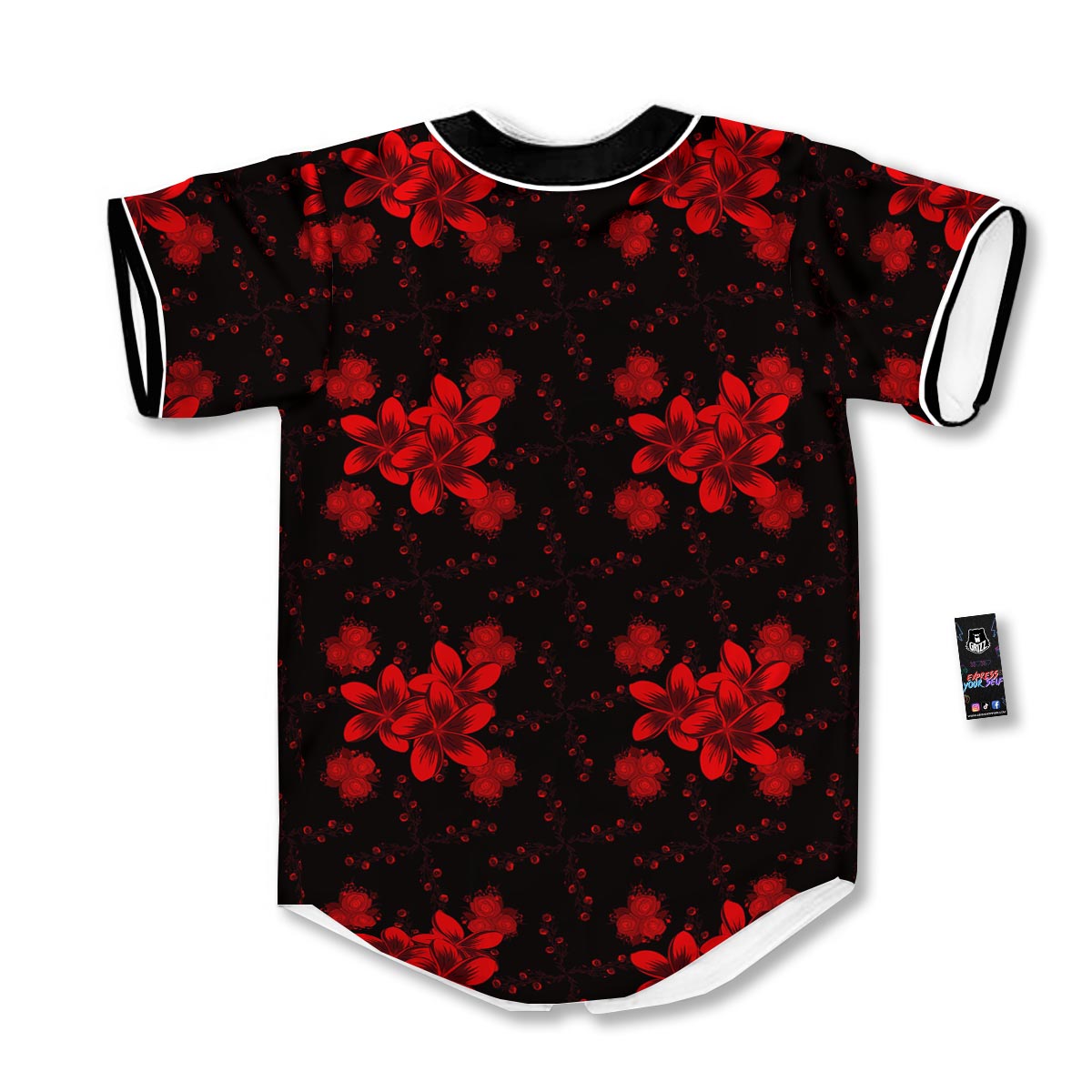 Frangipani Black And Red Print Pattern Baseball Jersey-grizzshop