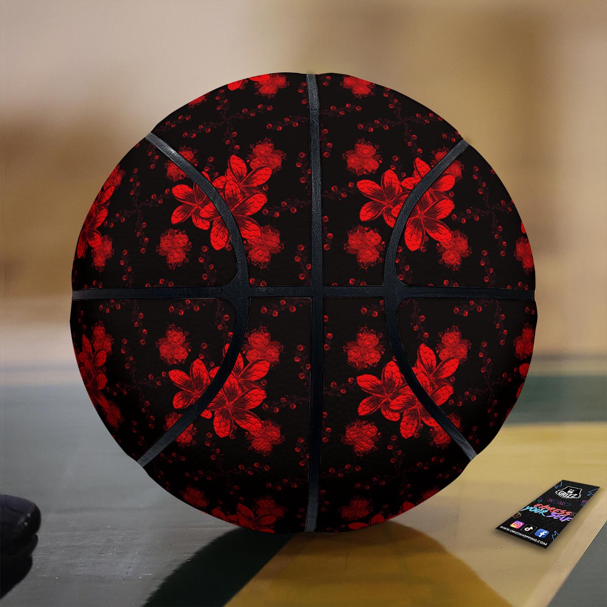 Frangipani Black And Red Print Pattern Basketball-grizzshop
