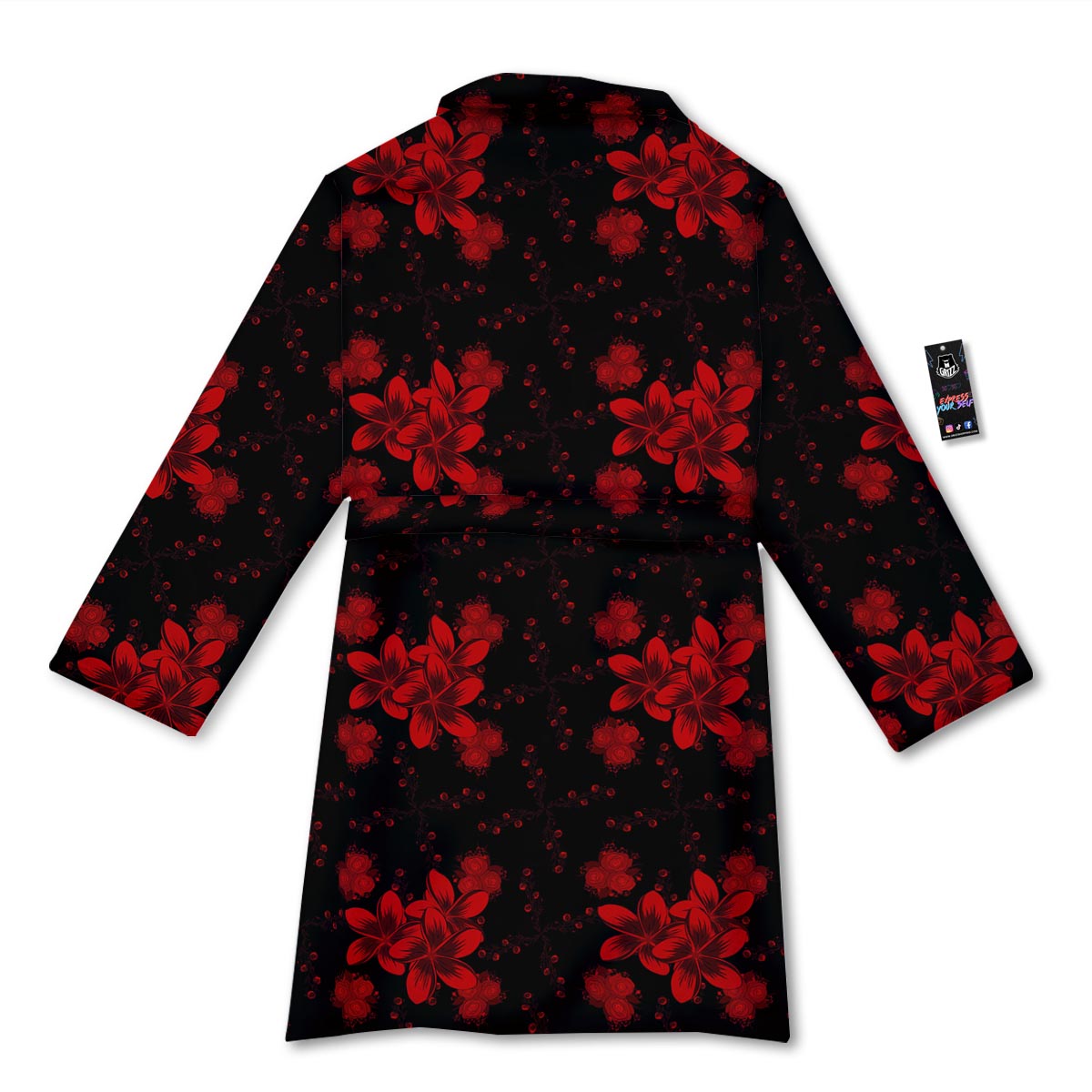 Frangipani Black And Red Print Pattern Bathrobe-grizzshop