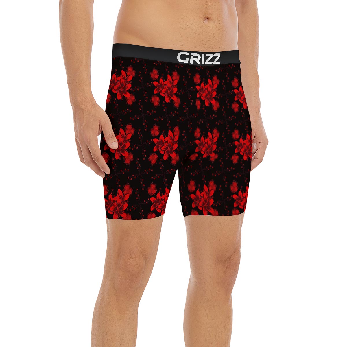 Frangipani Black And Red Print Pattern Boxer Briefs-grizzshop