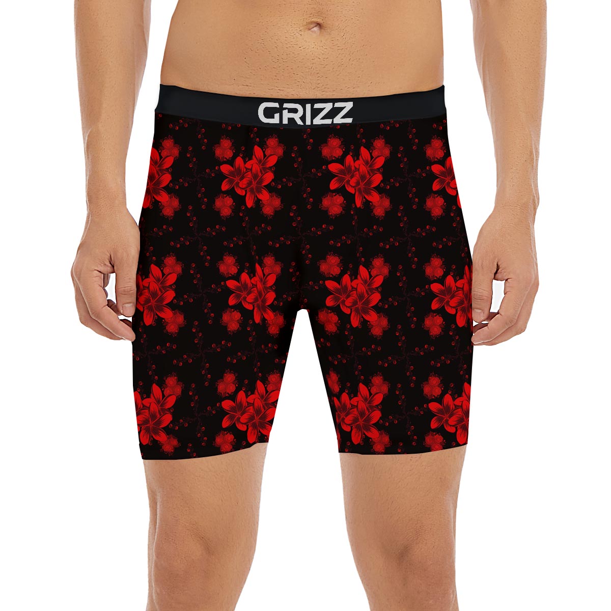 Frangipani Black And Red Print Pattern Boxer Briefs-grizzshop