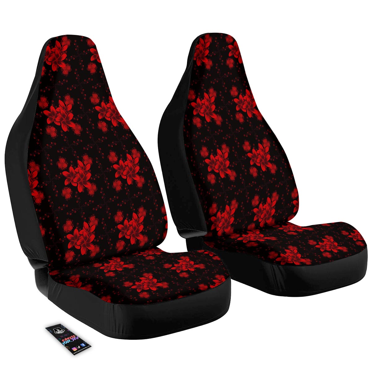 Frangipani Black And Red Print Pattern Car Seat Covers-grizzshop