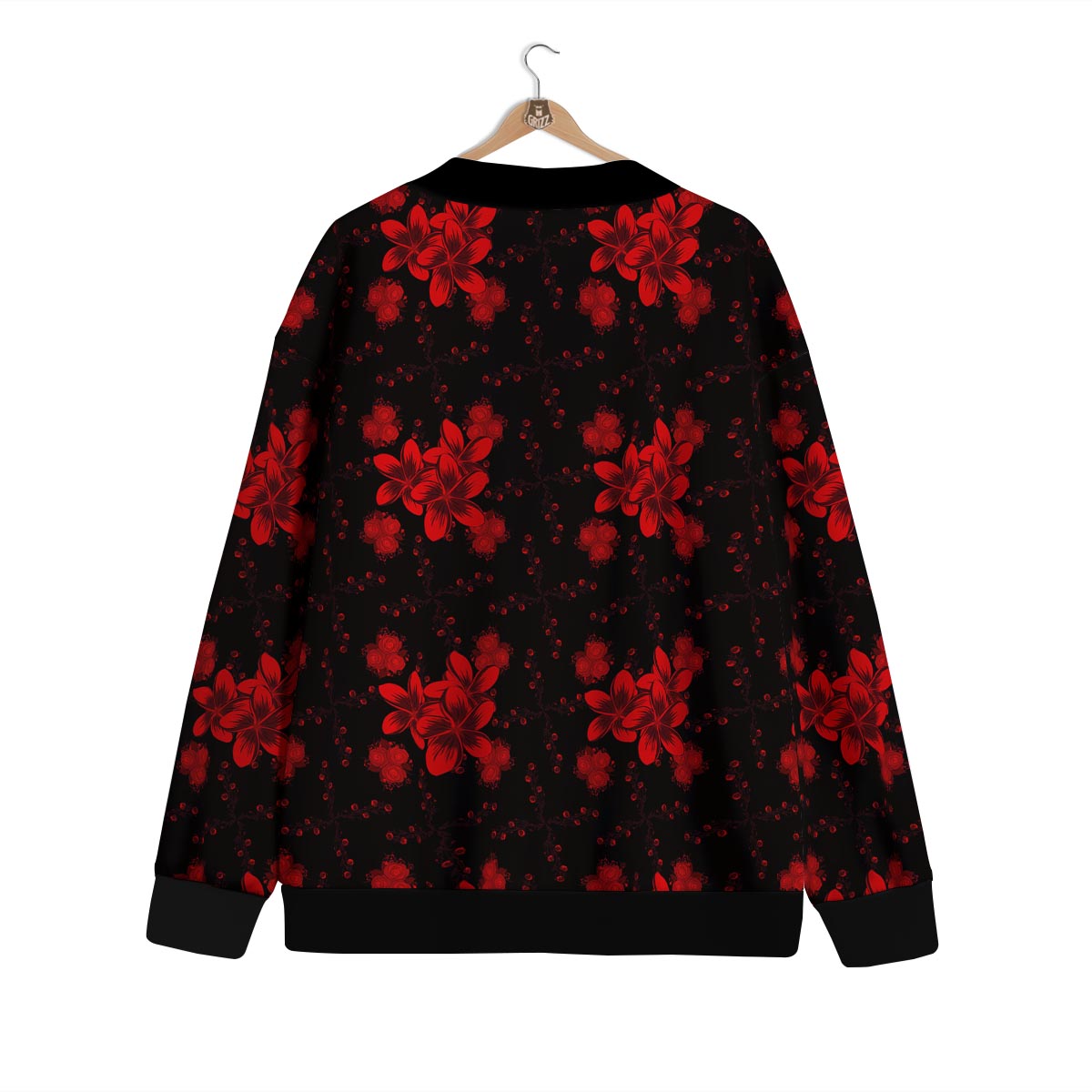 Frangipani Black And Red Print Pattern Cardigan-grizzshop
