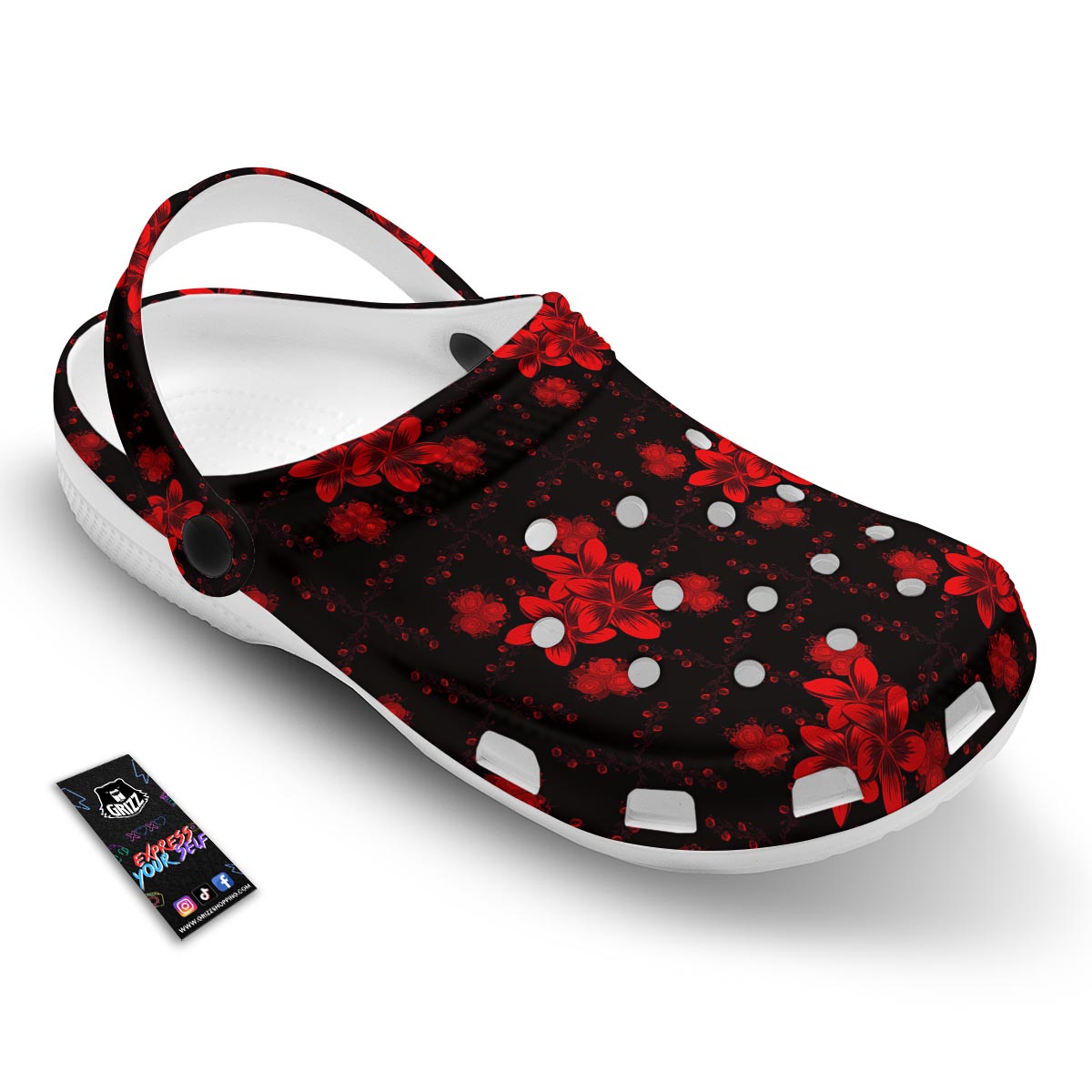 Frangipani Black And Red Print Pattern Clog-grizzshop