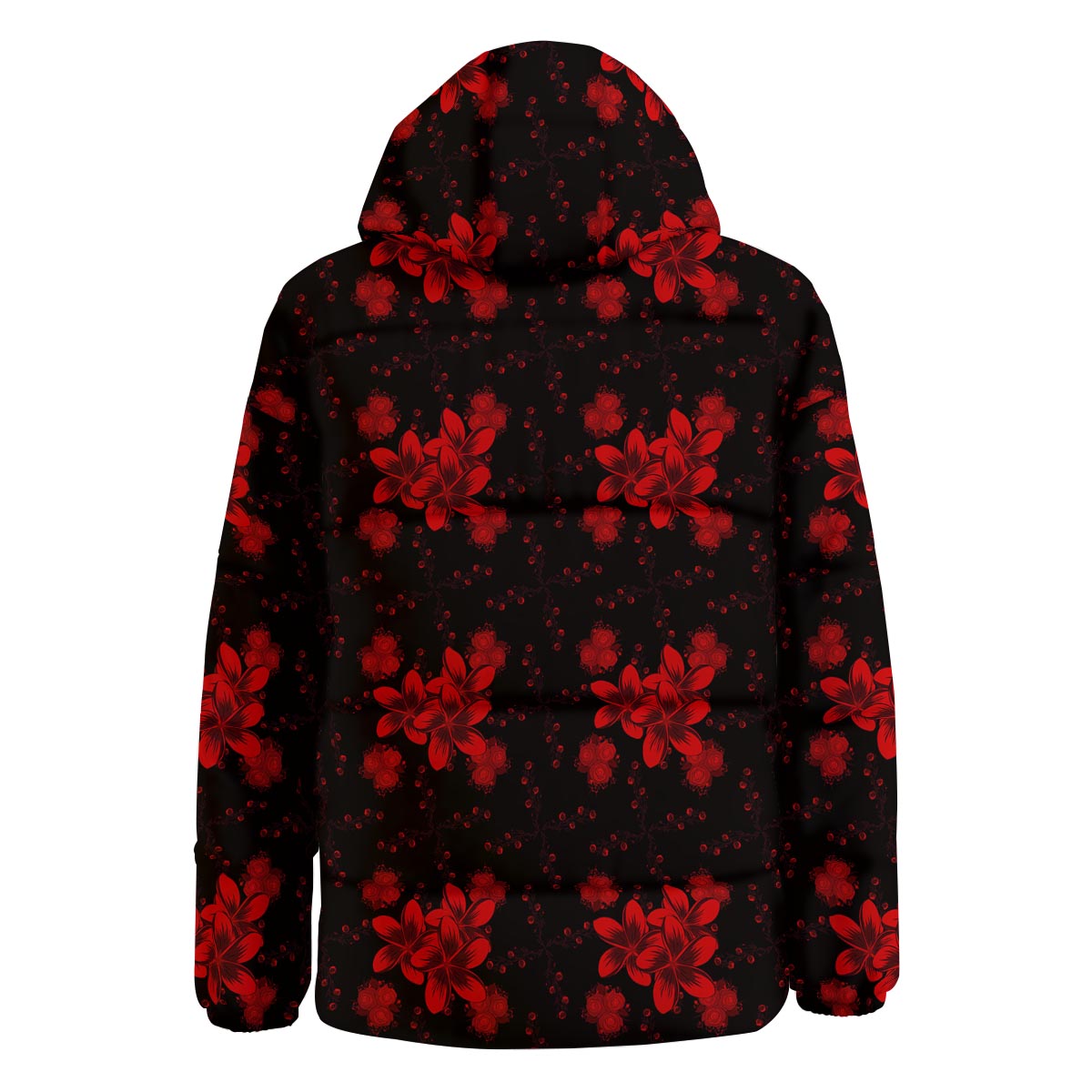 Frangipani Black And Red Print Pattern Down Jacket-grizzshop