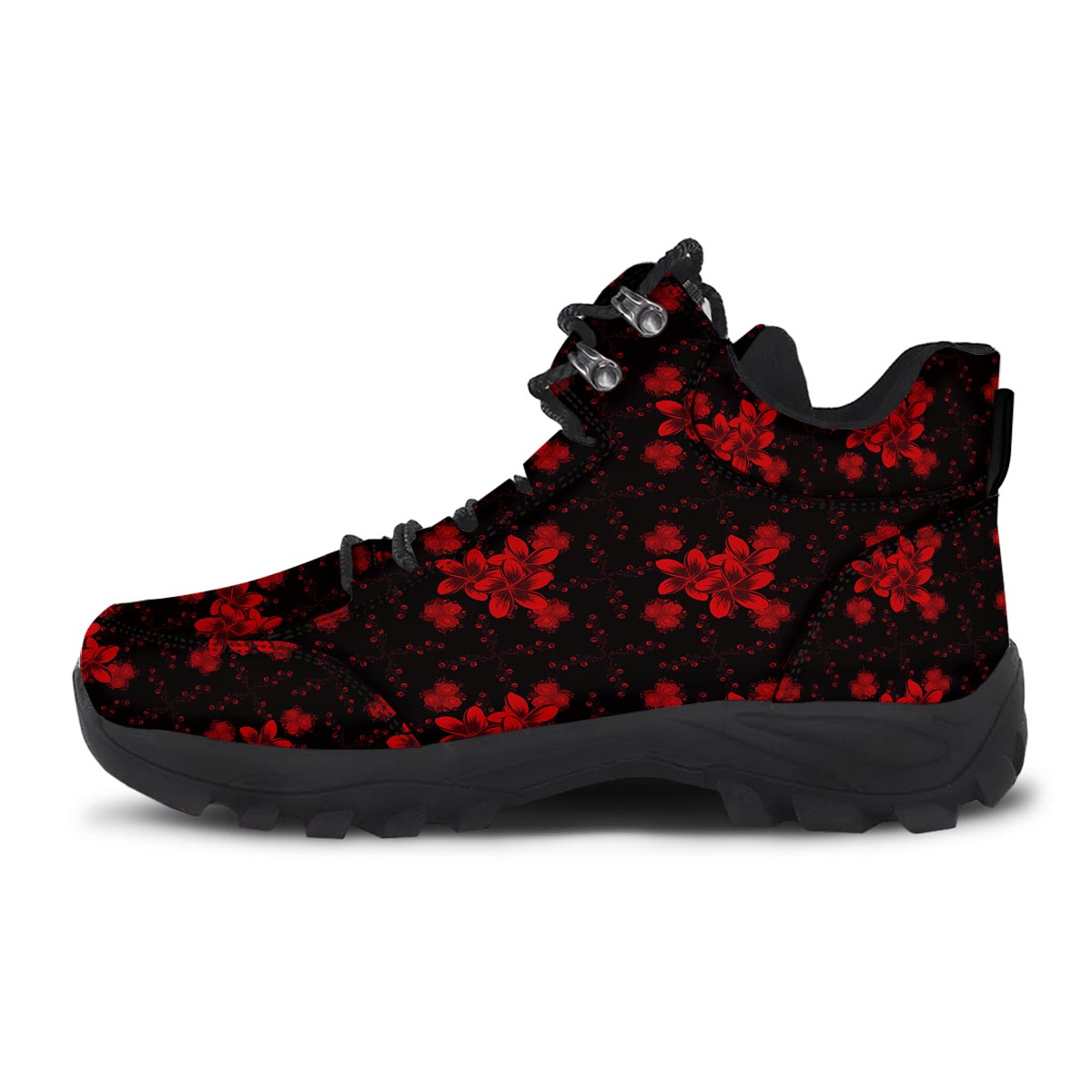 Frangipani Black And Red Print Pattern Hiking Shoes-grizzshop