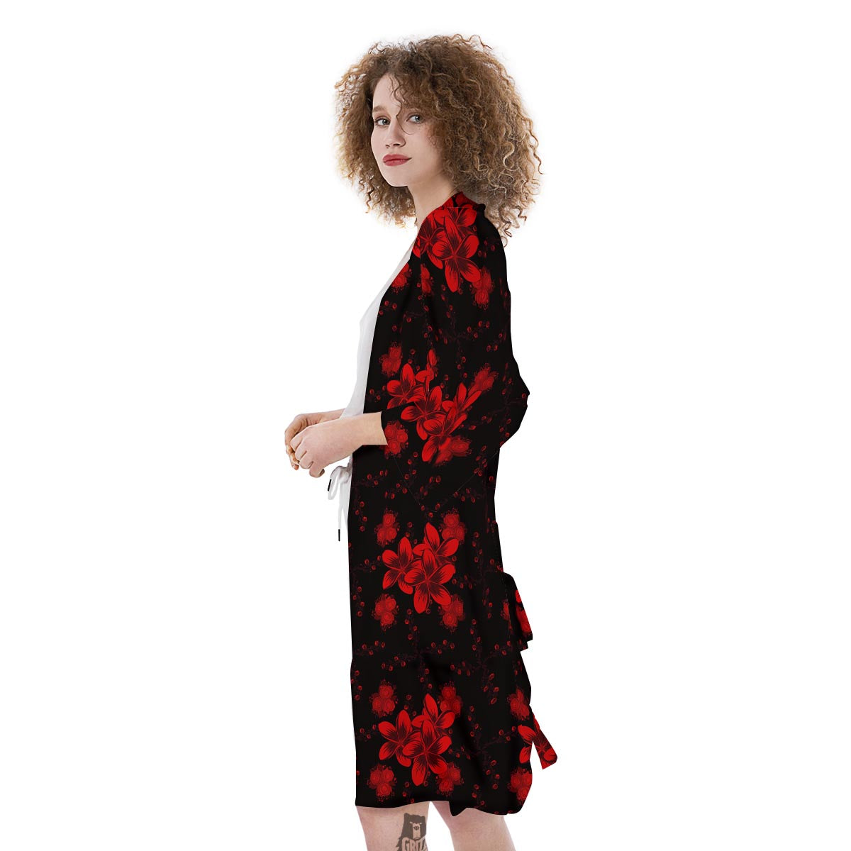Frangipani Black And Red Print Pattern Kimono-grizzshop