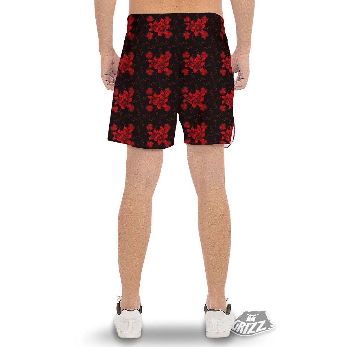 Frangipani Black And Red Print Pattern Men's Gym Shorts-grizzshop