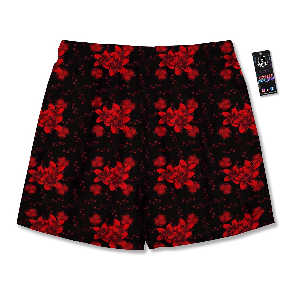 Frangipani Black And Red Print Pattern Men's Running Shorts-grizzshop