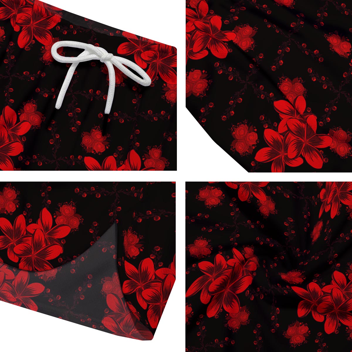Frangipani Black And Red Print Pattern Men's Running Shorts-grizzshop