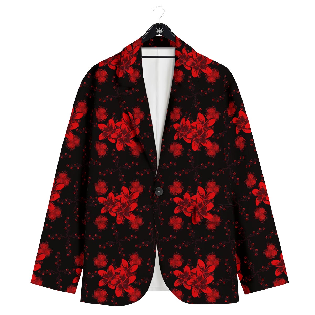 Frangipani Black And Red Print Pattern Men's Sport Coat-grizzshop