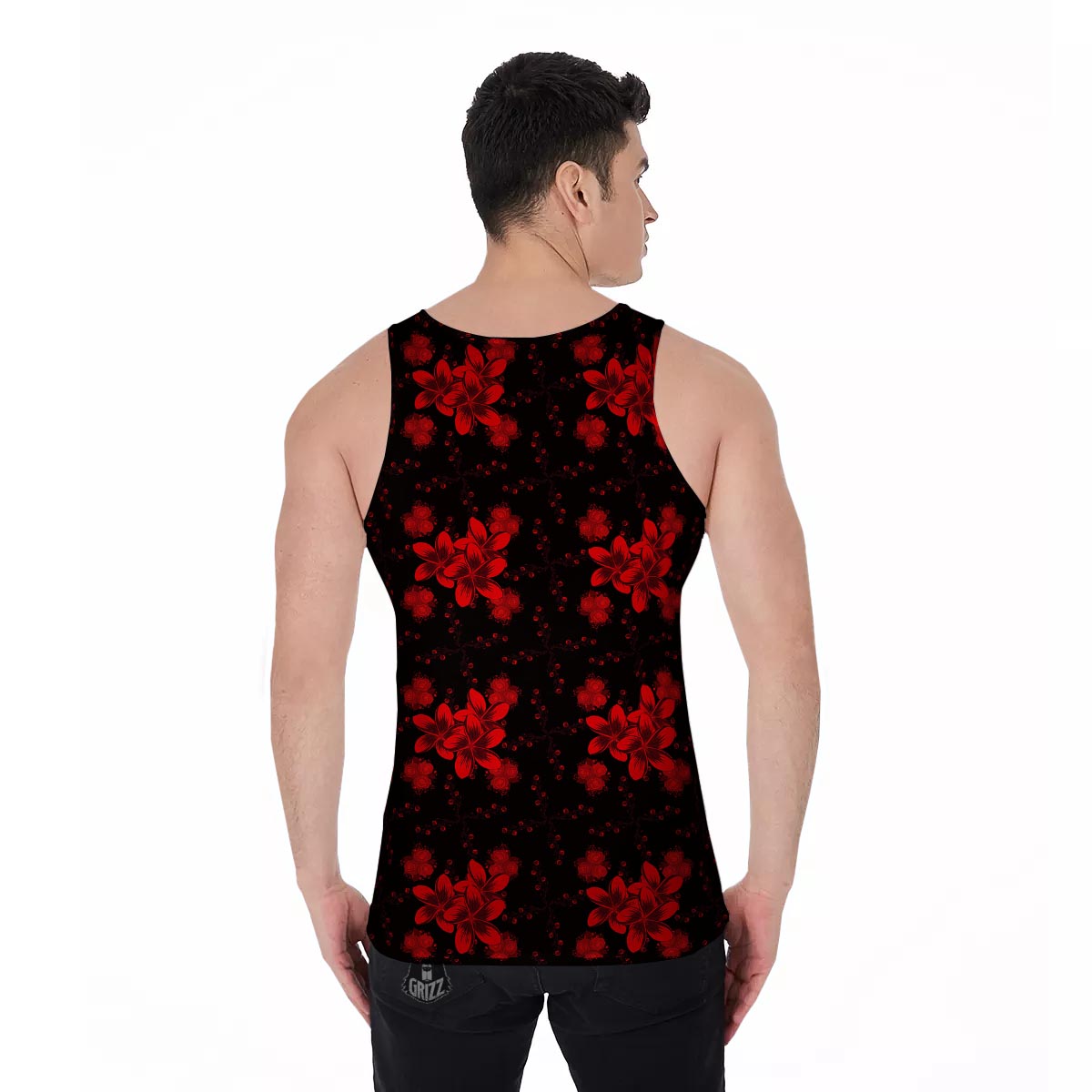 Frangipani Black And Red Print Pattern Men's Tank Top-grizzshop
