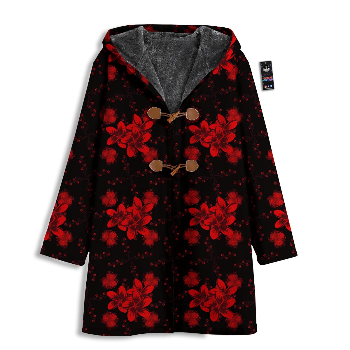 Frangipani Black And Red Print Pattern Men's Windbreaker Jacket-grizzshop
