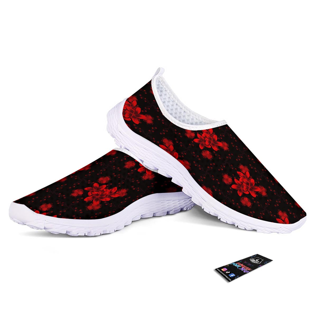 Frangipani Black And Red Print Pattern Nurse Shoes-grizzshop