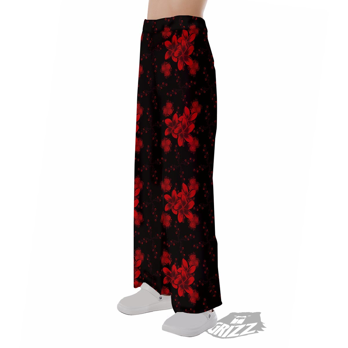 Frangipani Black And Red Print Pattern Pajama Pants-grizzshop