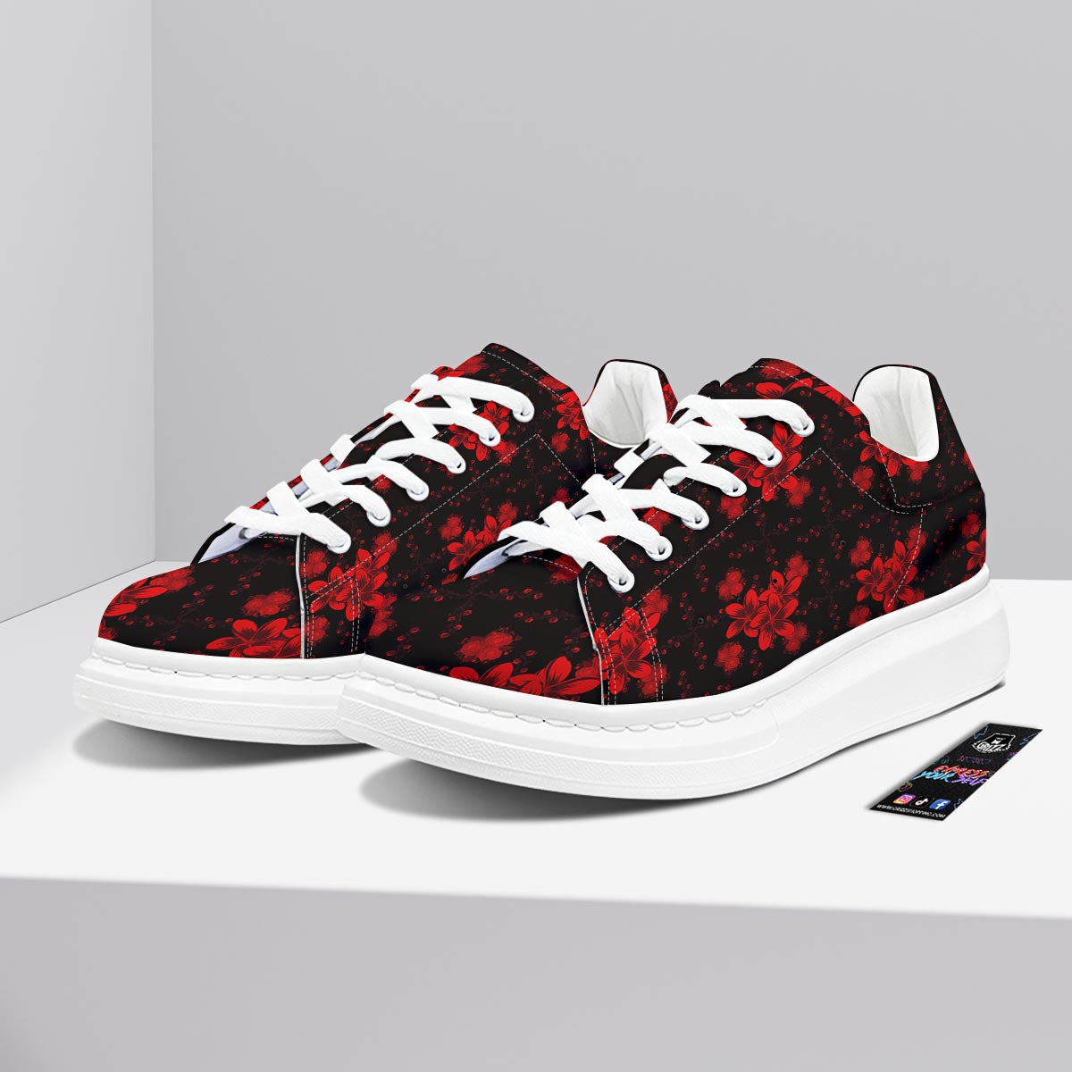 Frangipani Black And Red Print Pattern Platform Shoes-grizzshop