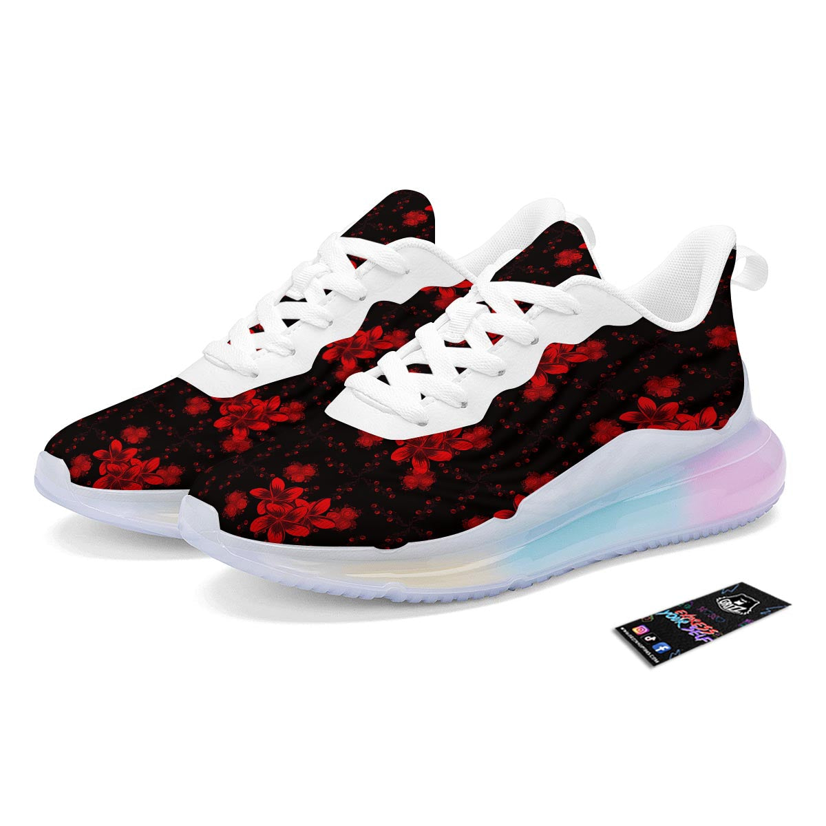 Frangipani Black And Red Print Pattern Running Sneakers-grizzshop