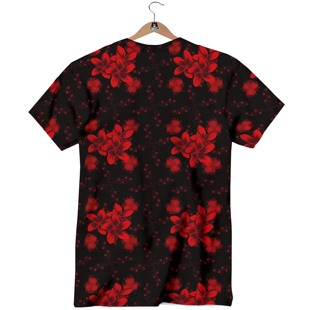 Frangipani Black And Red Print Pattern T-Shirt-grizzshop