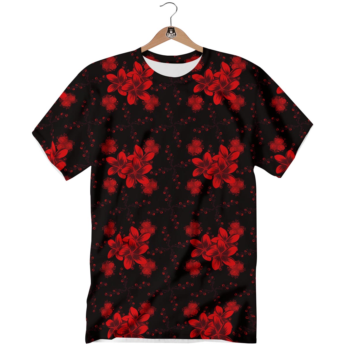Frangipani Black And Red Print Pattern T-Shirt-grizzshop