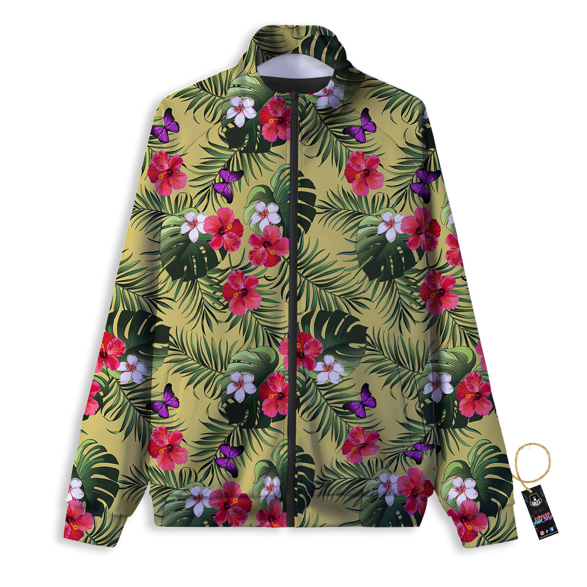Frangipani Black And Red Print Pattern Track Jacket-grizzshop