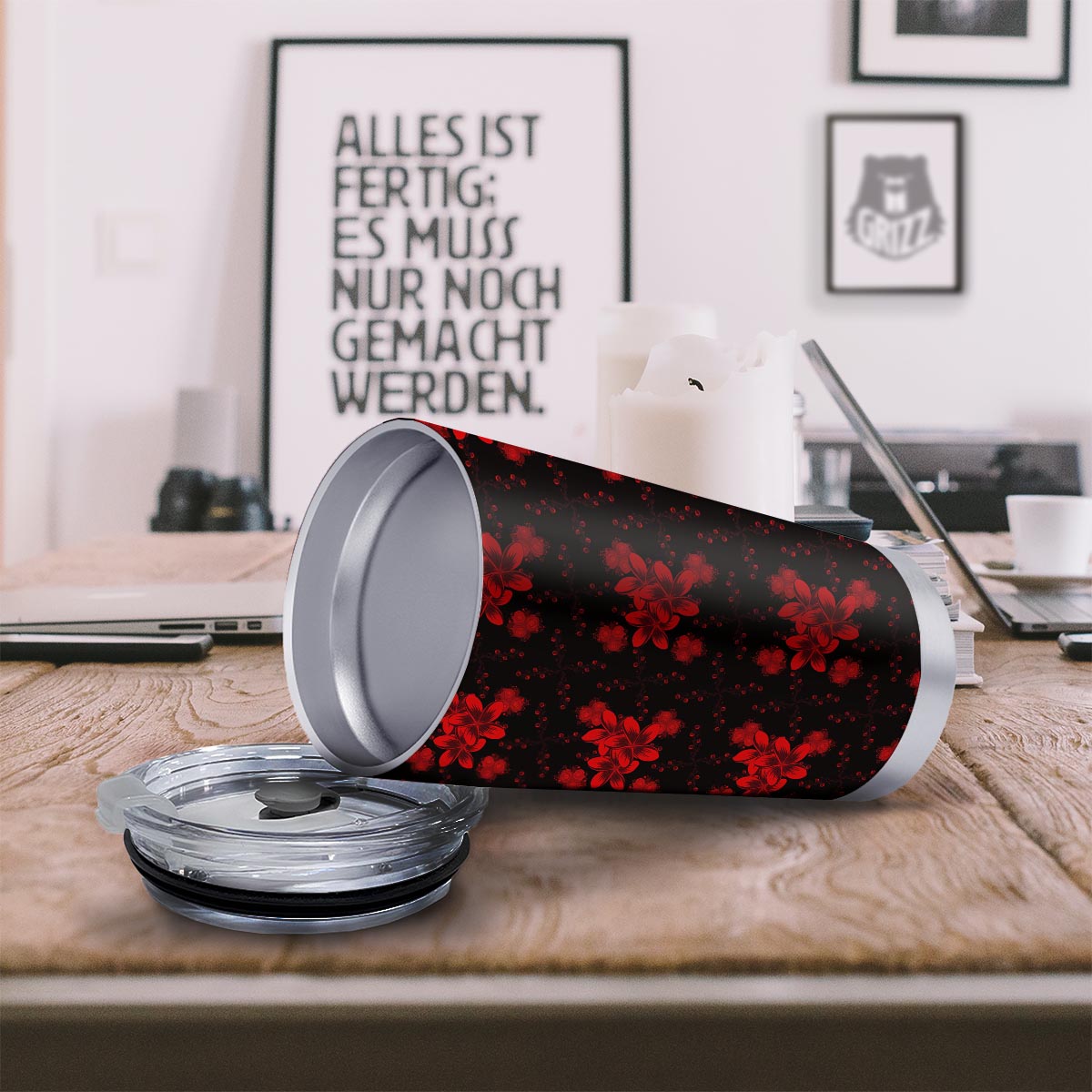 Frangipani Black And Red Print Pattern Tumbler-grizzshop