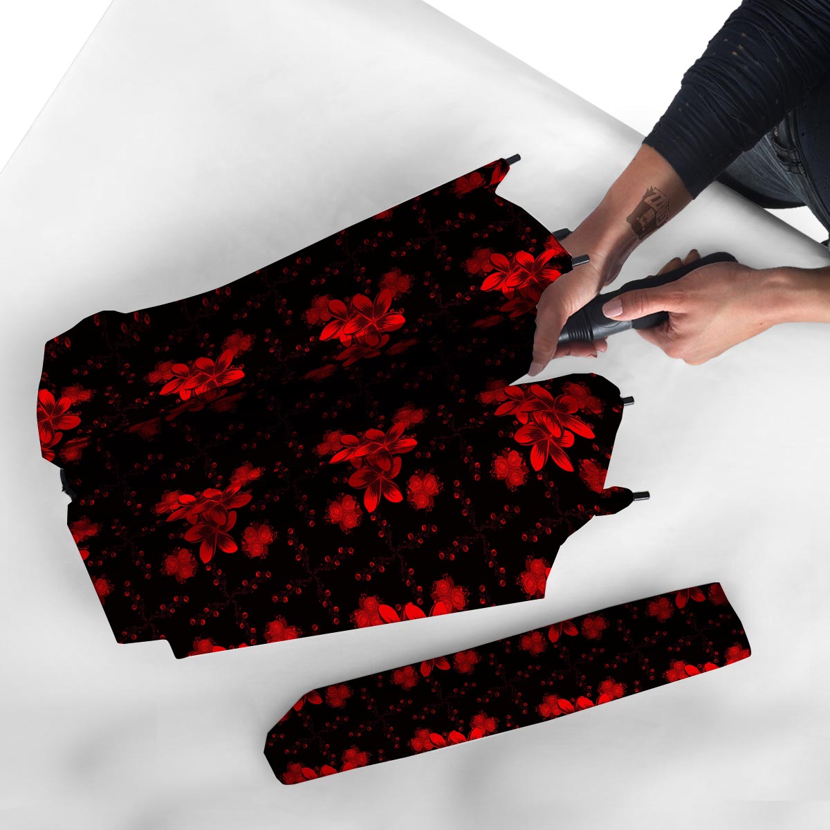 Frangipani Black And Red Print Pattern Umbrella-grizzshop