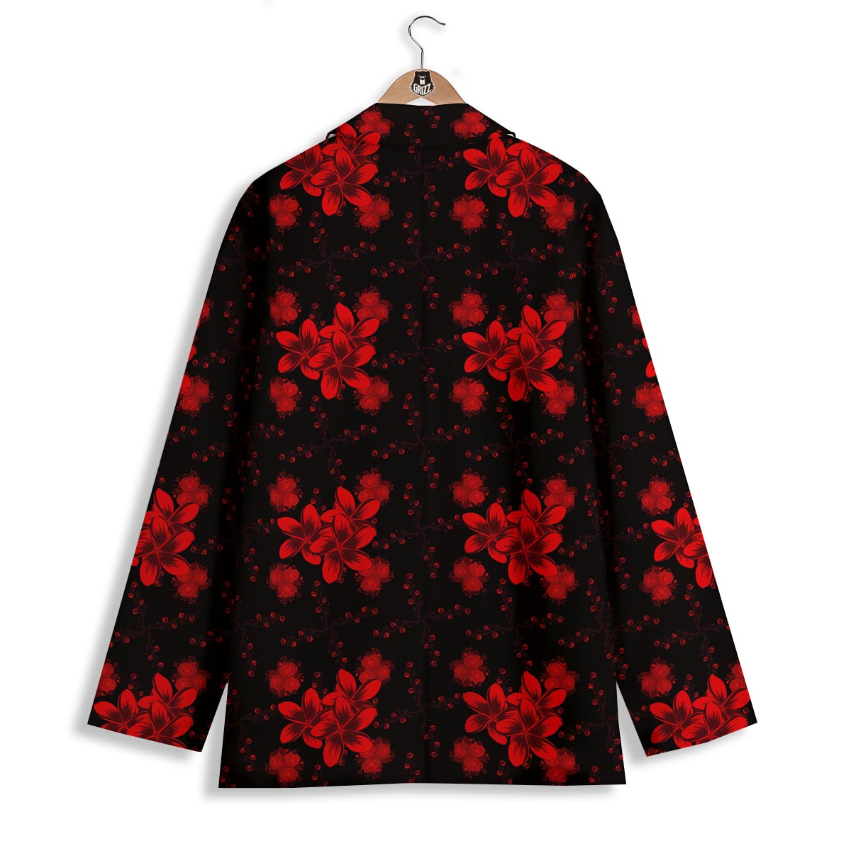 Frangipani Black And Red Print Pattern Women's Blazer-grizzshop