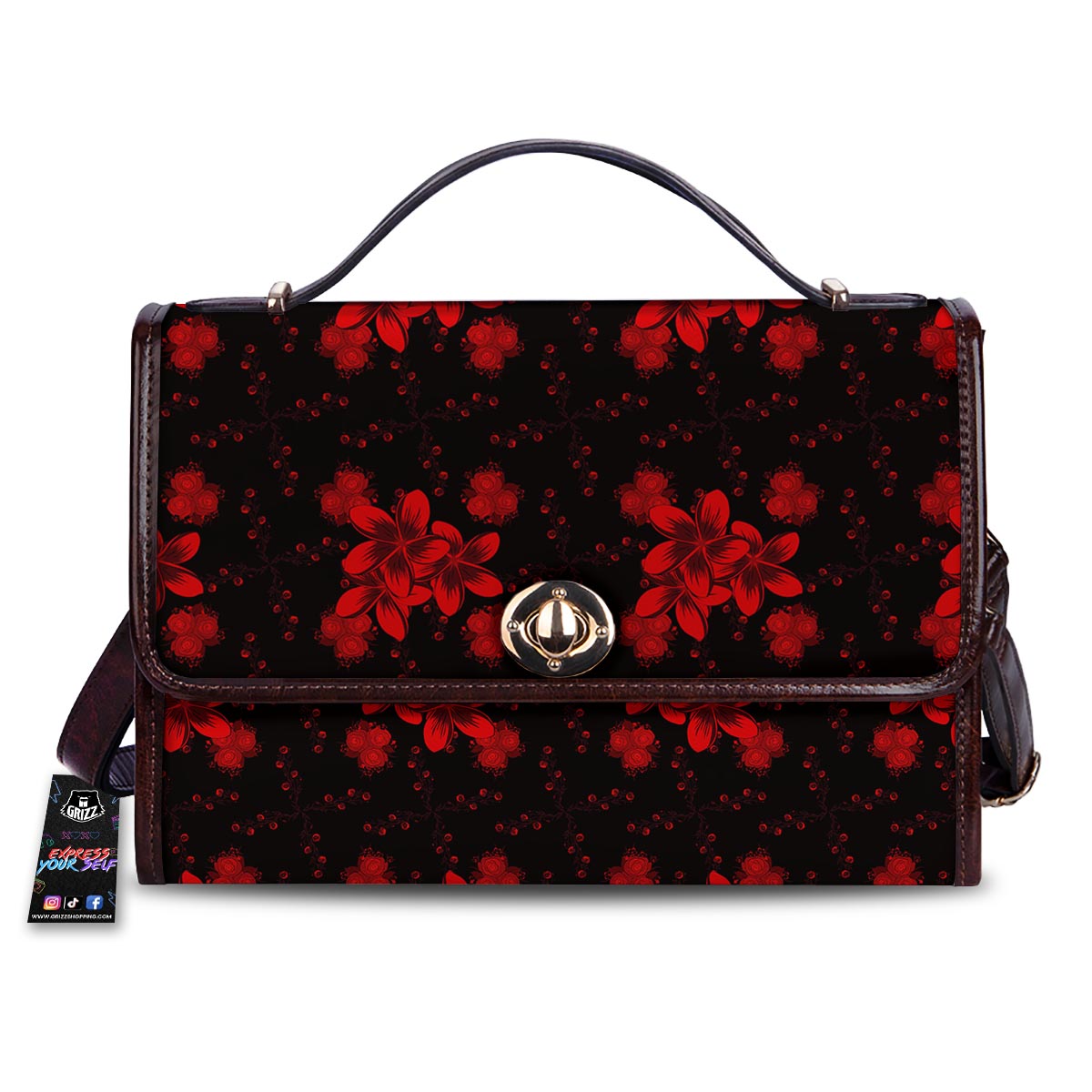 Frangipani Black And Red Print Pattern Women's Satchel Bag-grizzshop