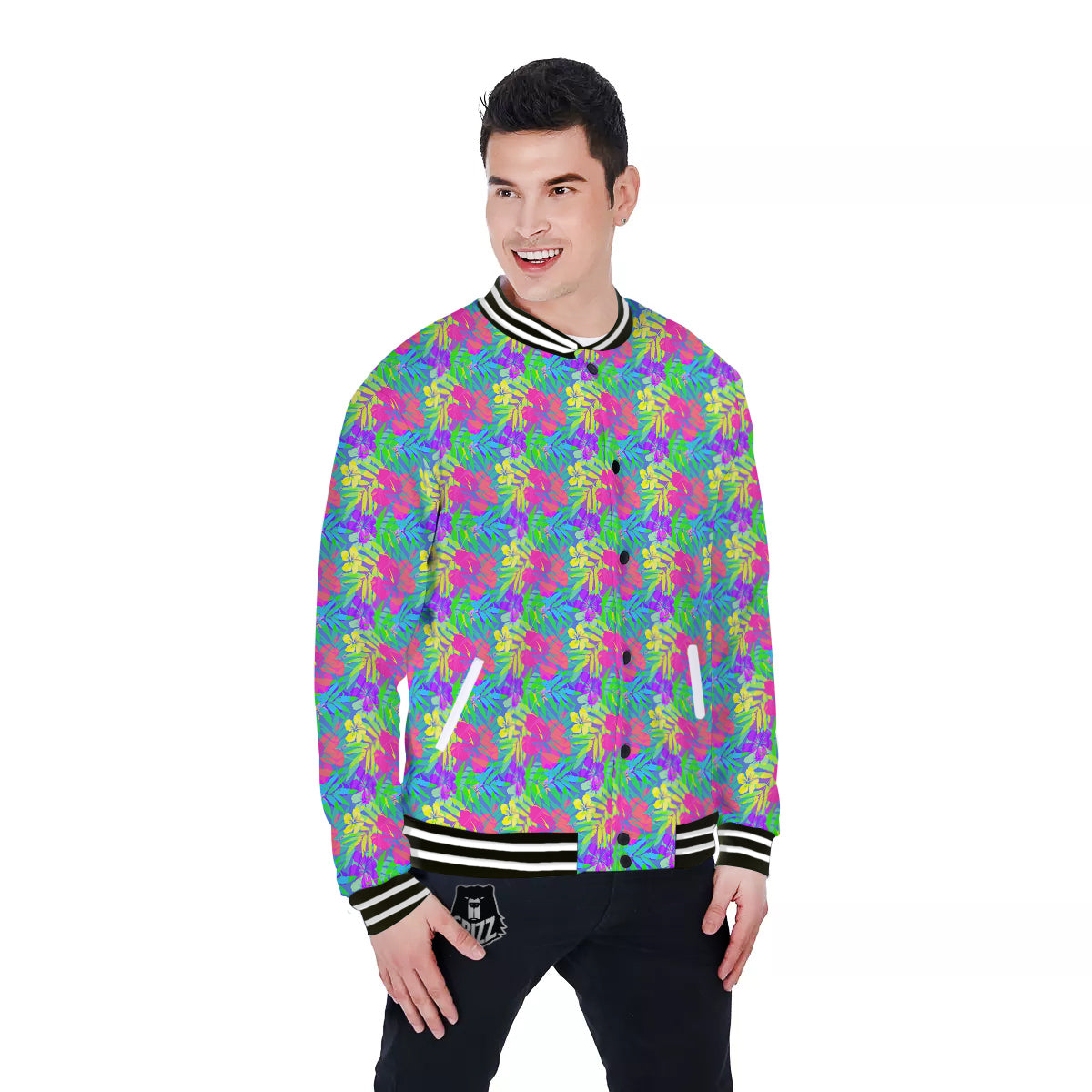 Frangipani Colorful Print Pattern Baseball Jacket-grizzshop