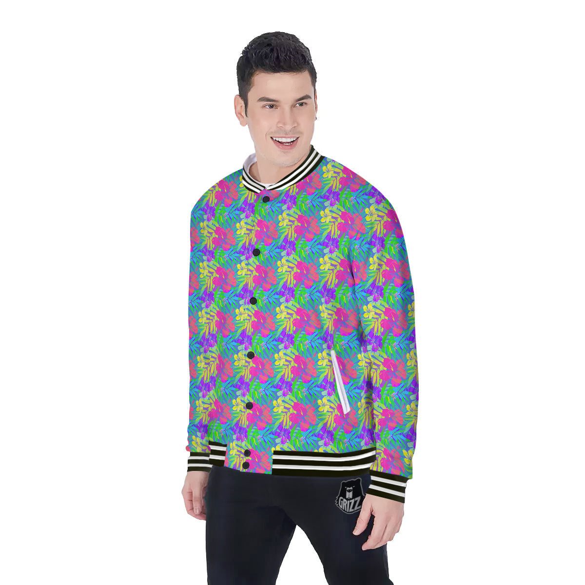 Frangipani Colorful Print Pattern Baseball Jacket-grizzshop