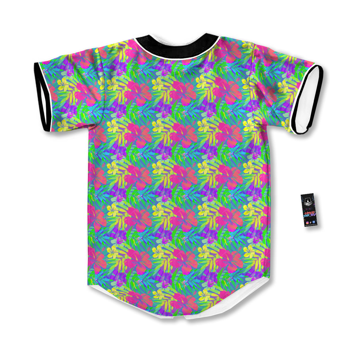 Frangipani Colorful Print Pattern Baseball Jersey-grizzshop