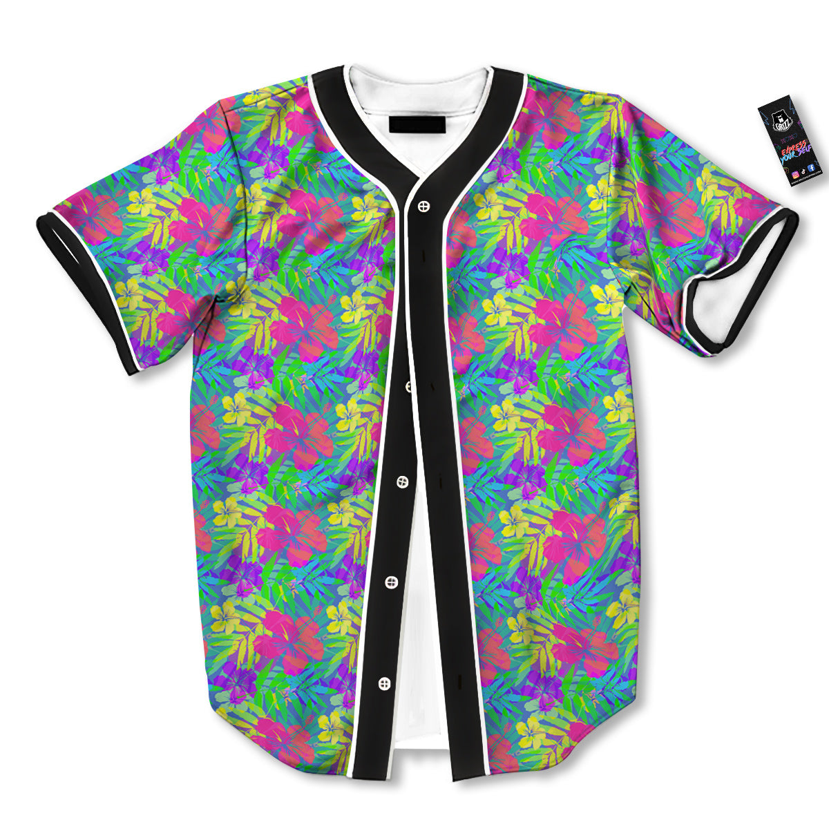 Frangipani Colorful Print Pattern Baseball Jersey-grizzshop