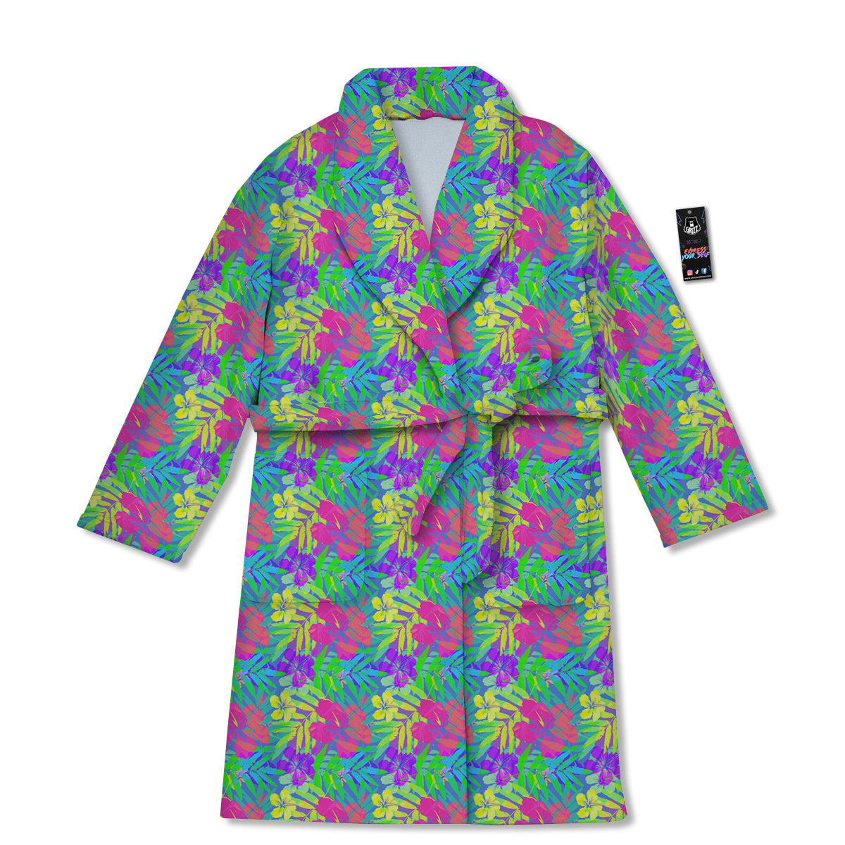 Frangipani Colorful Print Pattern Bathrobe-grizzshop